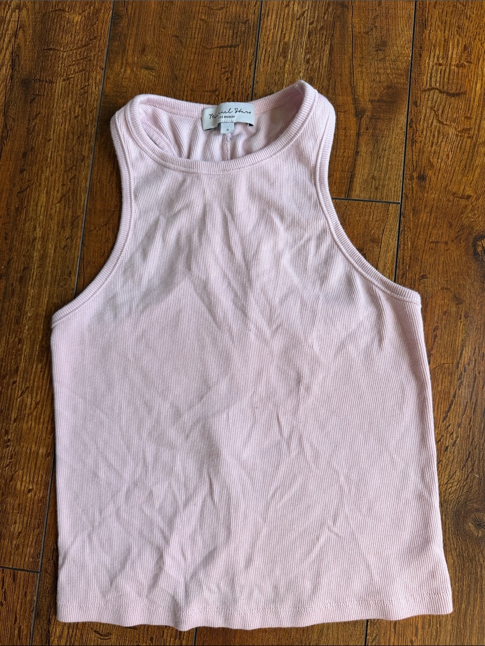 Michael Stars Pale Pink Ribbed High-Neck Tank